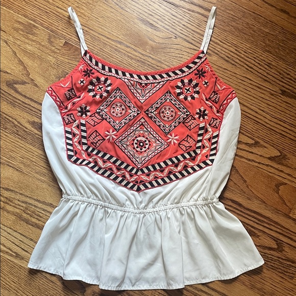 Abercrombie & Fitch Tops - Abercrombie & Fitch Red and White Embroidered Boho Silky Camisole/Top Small